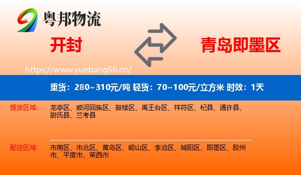 开封到即墨区物流专线名片