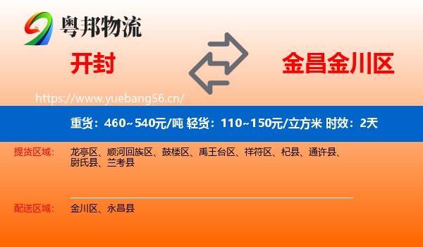 开封到金川区物流专线名片