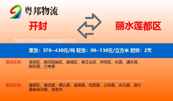 开封到莲都区物流专线名片