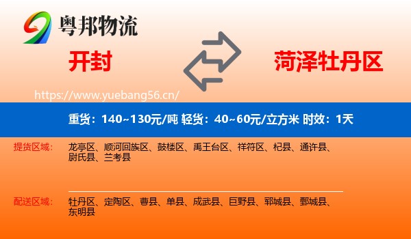 开封到牡丹区物流专线名片