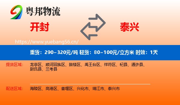 开封到泰兴市物流专线名片