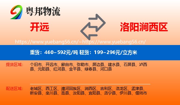 开远到涧西区物流