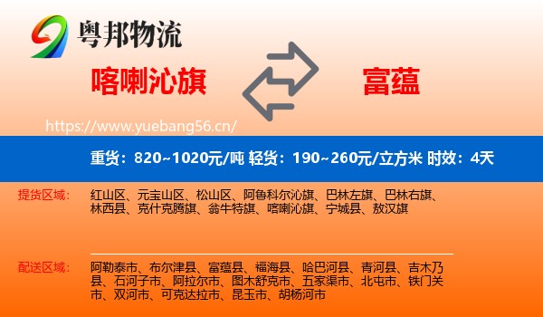 喀喇沁旗到富蕴县物流专线名片