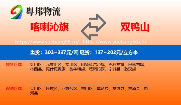 喀喇沁旗到双鸭山物流专线