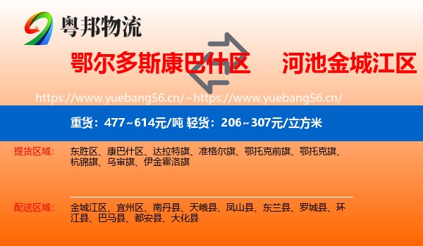 鄂尔多斯康巴什区到金城江区物流