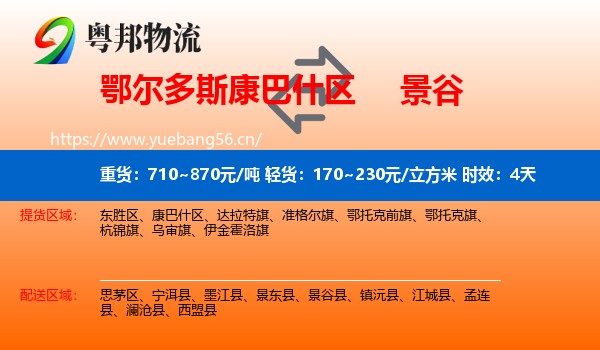 鄂尔多斯康巴什区到景谷县物流专线名片