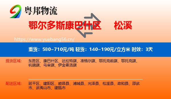 鄂尔多斯康巴什区到松溪县物流专线名片