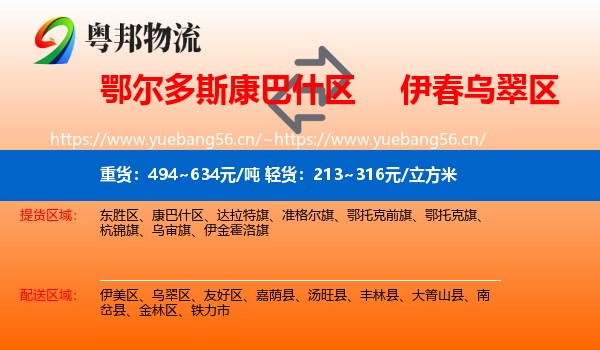 鄂尔多斯康巴什区到乌翠区物流