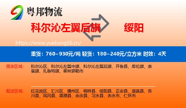 科尔沁左翼后旗到绥阳县物流专线名片
