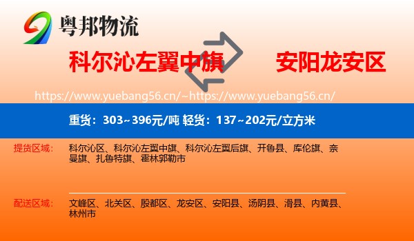 科尔沁左翼中旗到龙安区物流