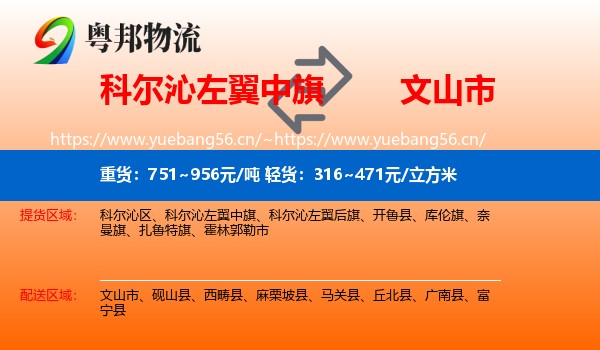 科尔沁左翼中旗到文山市物流