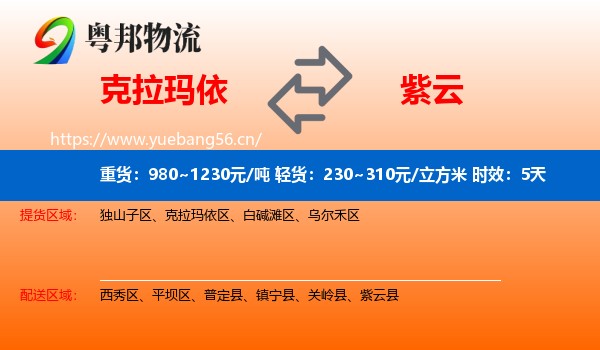 克拉玛依到紫云县物流专线名片
