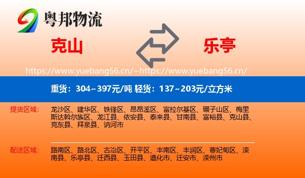 克山到乐亭县物流