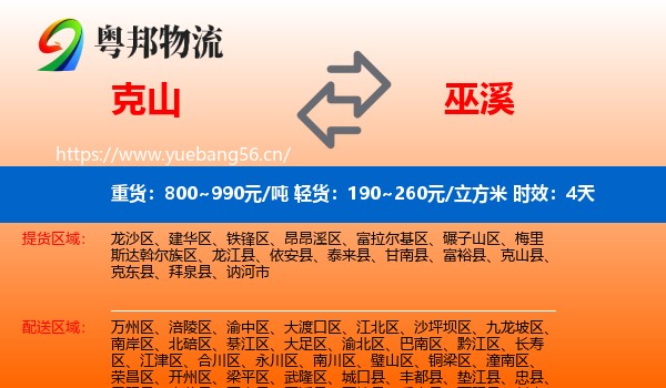 克山到巫溪县物流专线名片