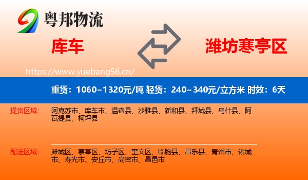 库车到寒亭区物流专线名片