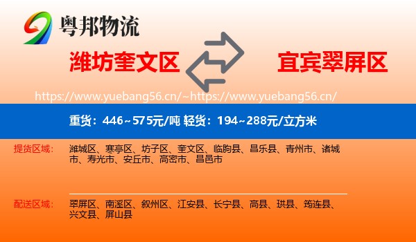 潍坊奎文区到翠屏区物流