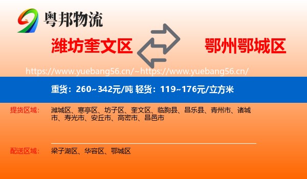 潍坊奎文区到鄂城区物流