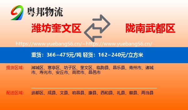 潍坊奎文区到武都区物流
