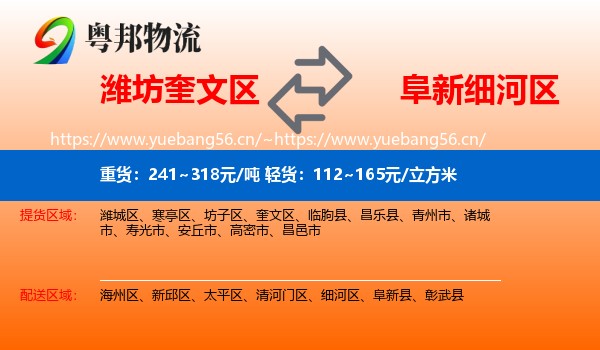 潍坊奎文区到细河区物流