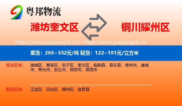 潍坊奎文区到耀州区物流