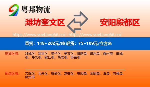潍坊奎文区到殷都区物流