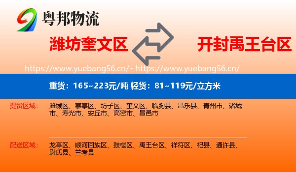 潍坊奎文区到禹王台区物流