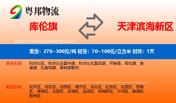 库伦旗到滨海新区物流专线名片