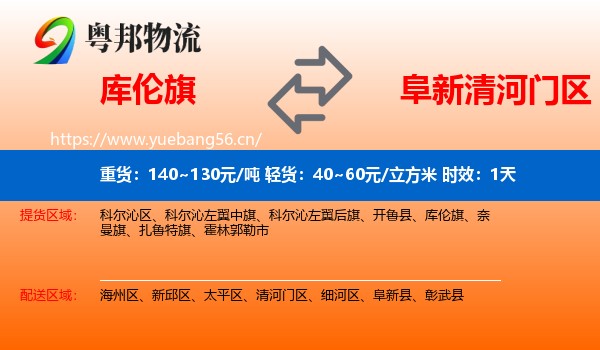 库伦旗到清河门区物流专线名片