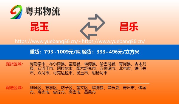 昆玉到昌乐县物流