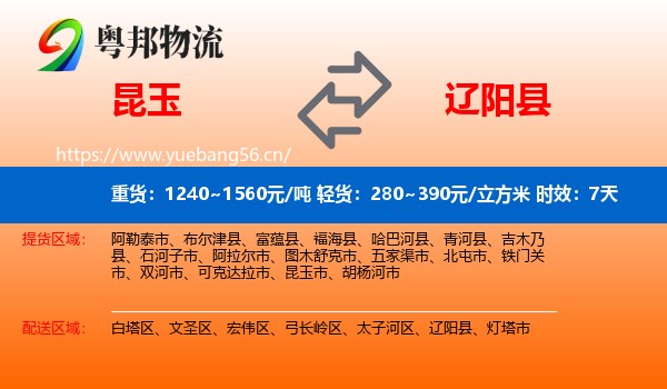 昆玉到辽阳县物流 昆玉到辽阳县物流专线名片