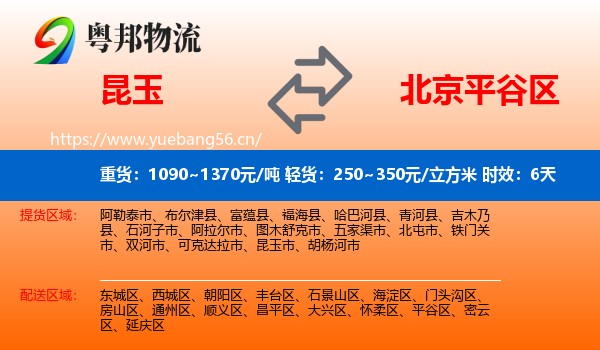 昆玉到平谷区物流专线名片