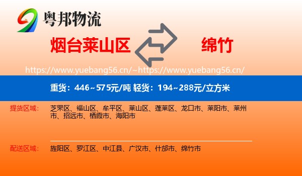 烟台莱山区到绵竹市物流