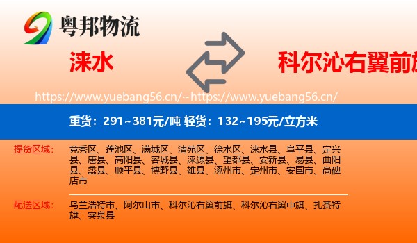 涞水到科尔沁右翼前旗物流