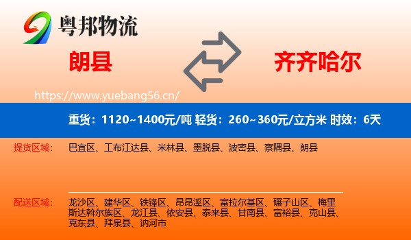朗县到齐齐哈尔物流专线名片