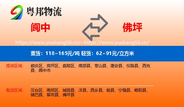 阆中到佛坪县物流