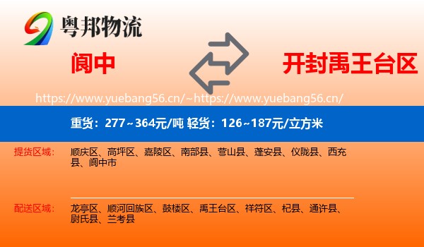 阆中到禹王台区物流
