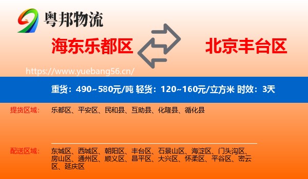 海东乐都区到丰台区物流专线名片