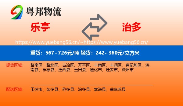 乐亭到治多县物流