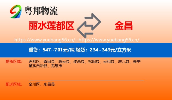 丽水莲都区到金昌物流