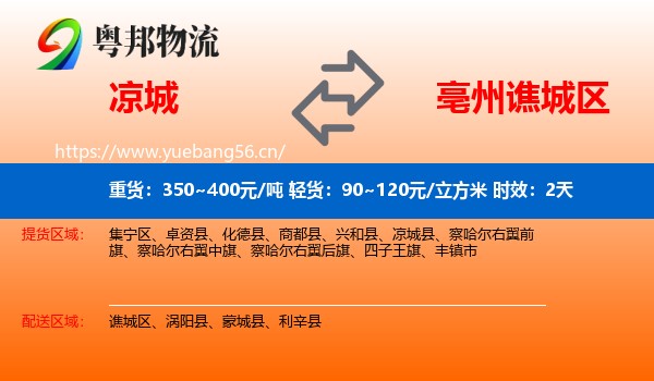 凉城到谯城区物流专线名片