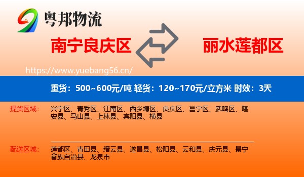 南宁良庆区到莲都区物流专线名片