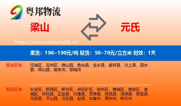 梁山到元氏县物流 梁山到元氏县物流专线名片