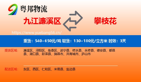 九江濂溪区到攀枝花物流 九江濂溪区到攀枝花物流专线名片
