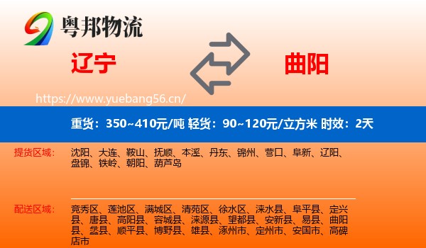 辽宁到曲阳县物流专线名片