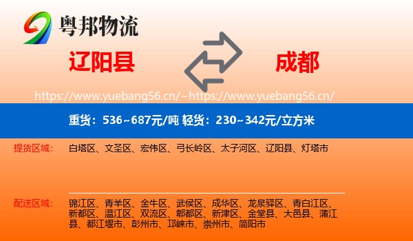 辽阳县到成都物流