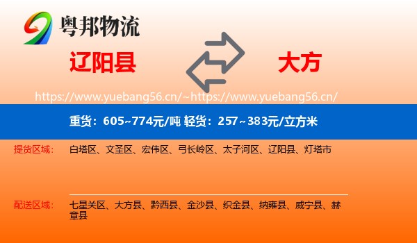 辽阳县到大方县物流