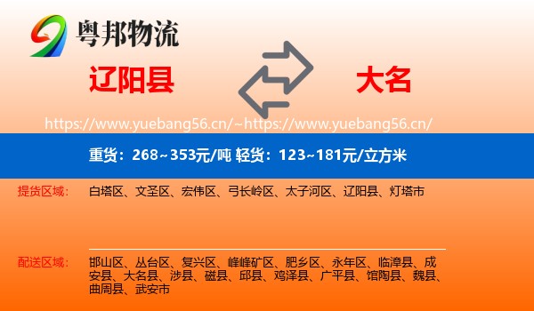 辽阳县到大名县物流