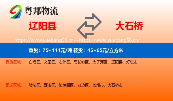 辽阳县到大石桥市物流