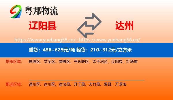 辽阳县到达州物流
