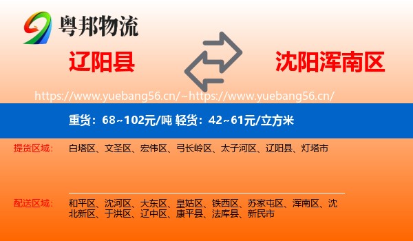 辽阳县到浑南区物流
